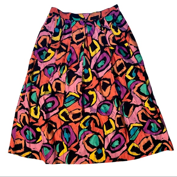 Vintage Dresses & Skirts - Vintage Neon Geometric Abstract Midi Skirt